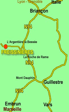 carte simplifiée d'accès à Freissinieres
